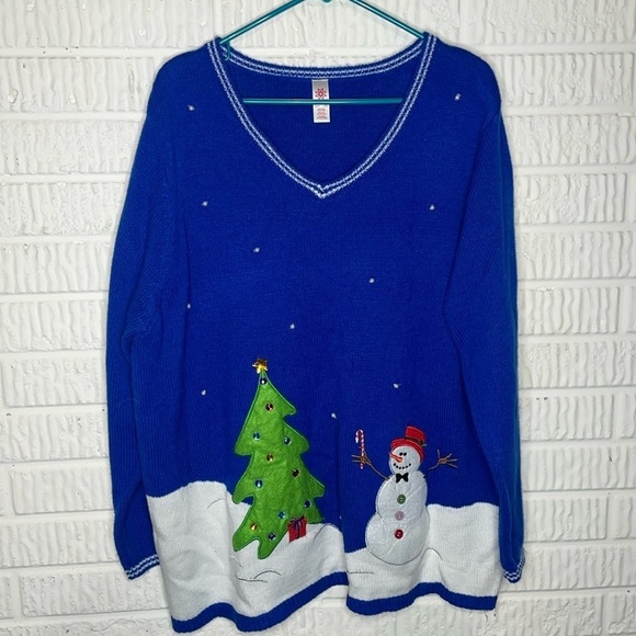 Holiday Time Blue Snowman Christmas Sweater - Picture 1 of 2